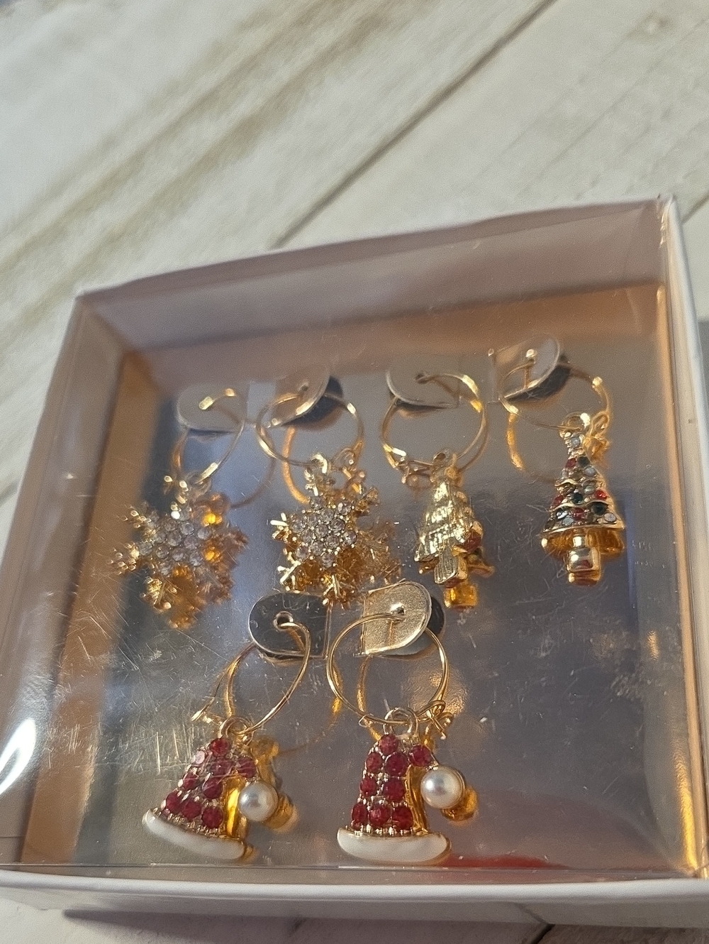 NWT 3 Pairs Small Hoops Faux Diamond Drop Christmas Earrings